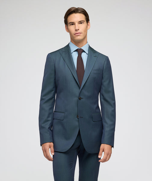 Costume Solaro en laine à chevrons vert bleu