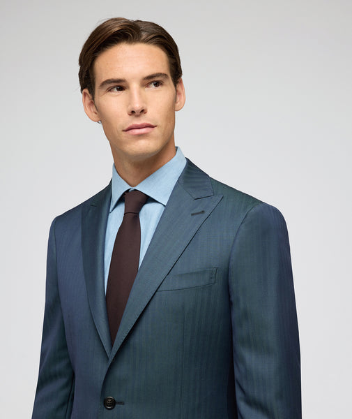 Costume Solaro en laine à chevrons vert bleu