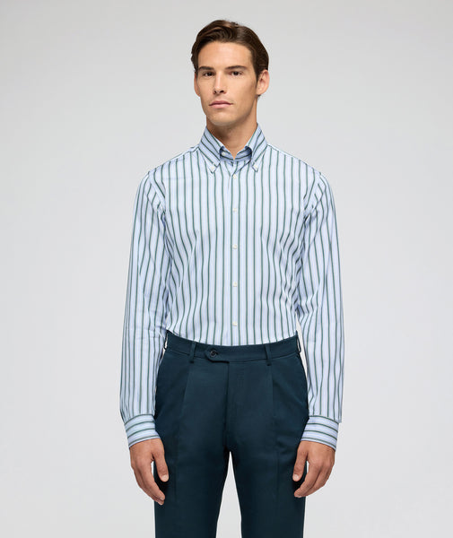 Camisa en algodón a rayas azul y verde
