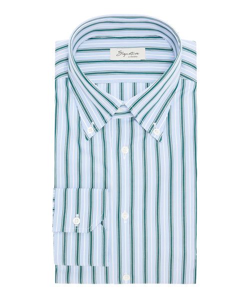 Camisa en algodón a rayas azul y verde