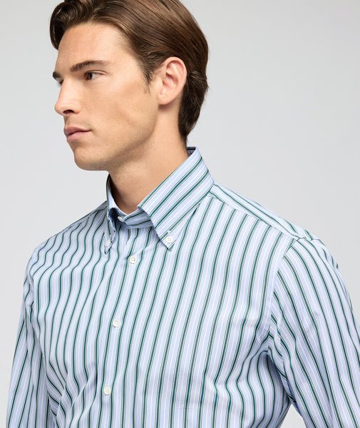 Camisa en algodón a rayas azul y verde