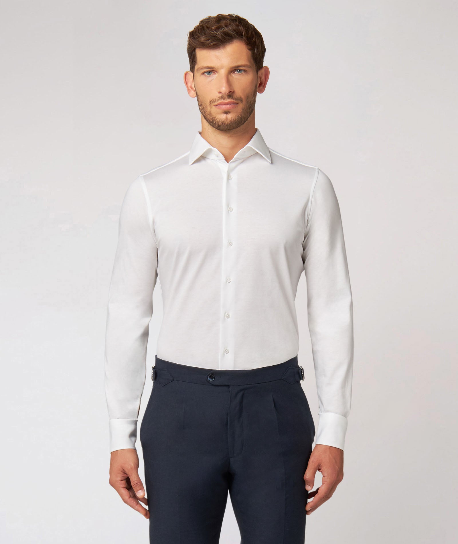 Camisa a medida de hombre blanca en jersey de algodón – Lanieri