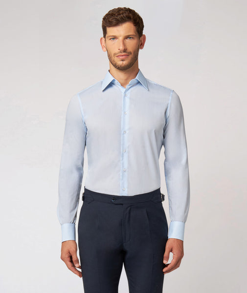 Camicia su Misura da Uomo Azzurra in Zephyr di Cotone