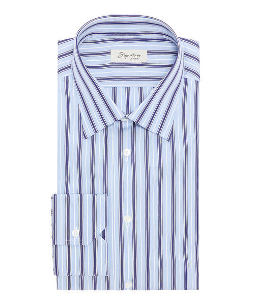 Camisa en algodón a rayas azul y burdeos