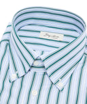 Camisa en algodón a rayas azul y verde