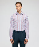 Chemise en coton à rayures bleu clair et bordeaux