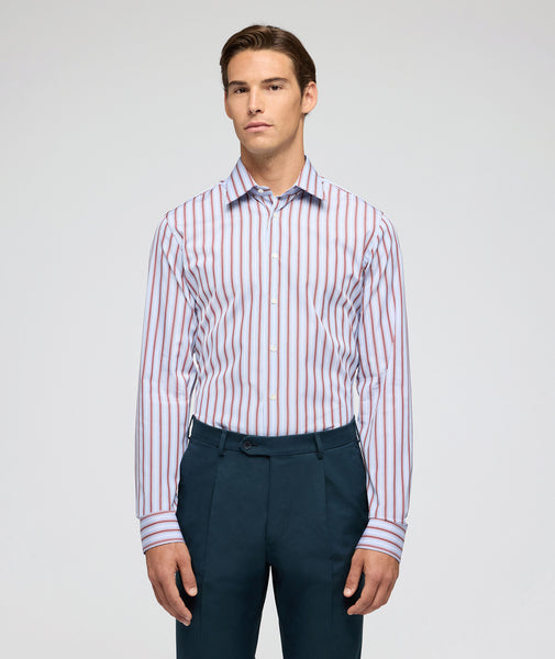 Camisa en algodón a rayas azul y burdeos