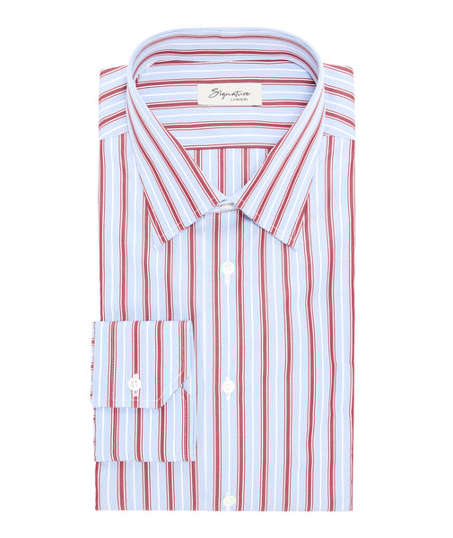 Camisa en algodón a rayas azul y burdeos