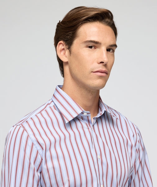 Camisa en algodón a rayas azul y burdeos