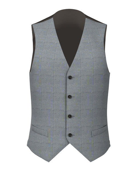 Waistcoat in light blue Prince of Wales wool